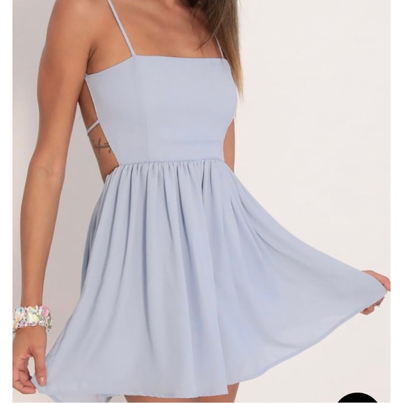 Lucy in the Sky Janey Chiffon A-line Dress Dusty Blue - Picture 2 of 4